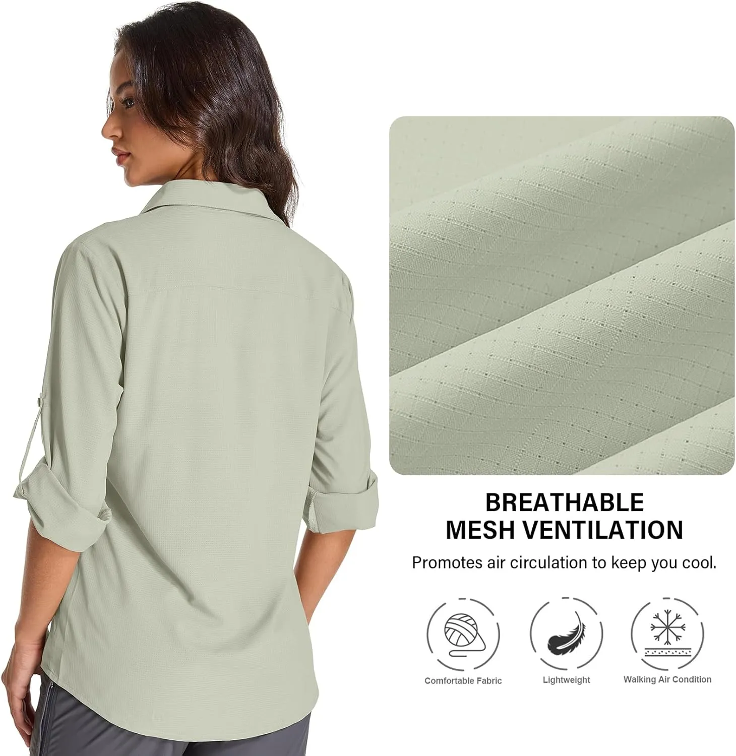 Womens Sun Protection Safari Shirts UPF 50  UV Long Sleeve Outdoor Cool Quick Dry Fishing Hiking Shirts
