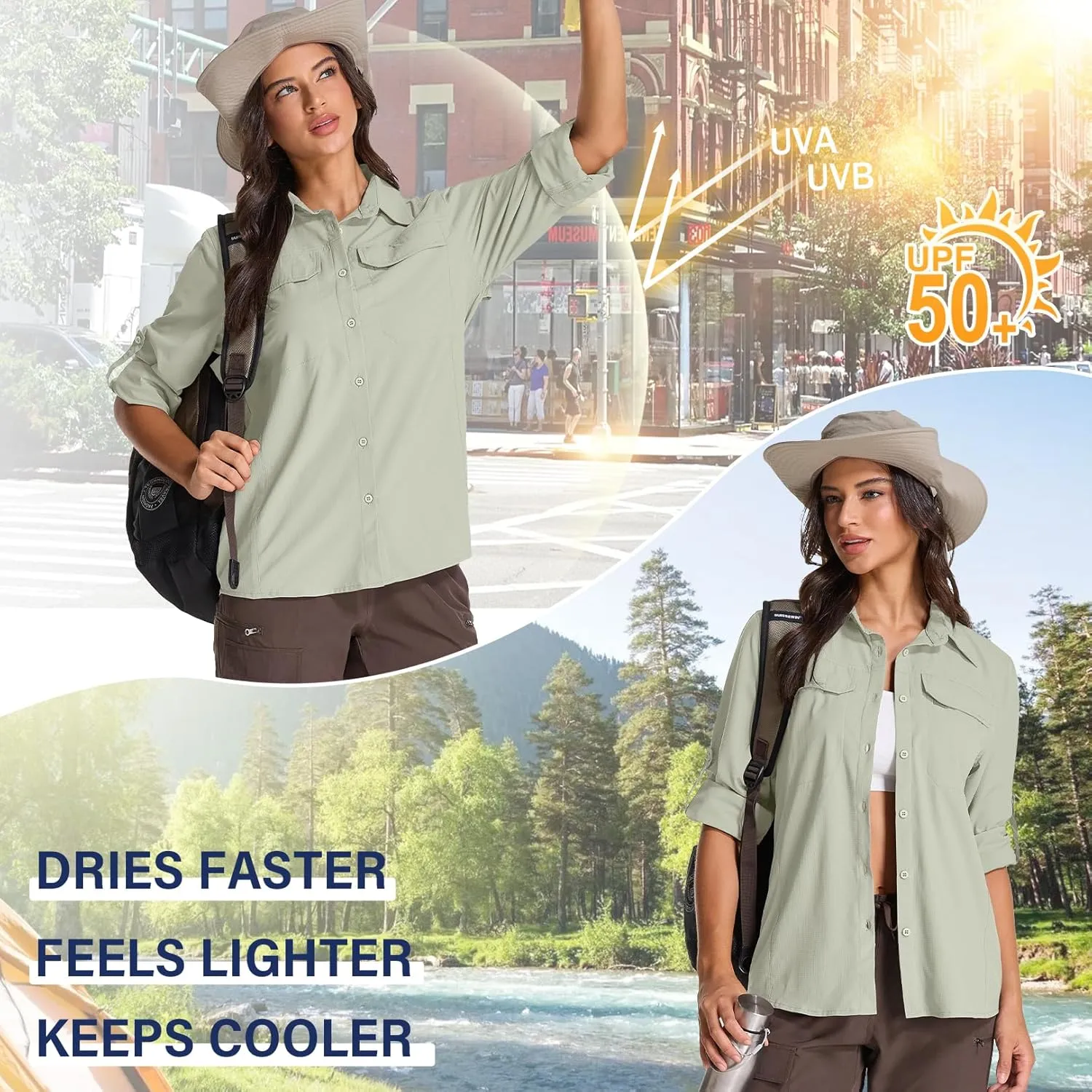 Womens Sun Protection Safari Shirts UPF 50  UV Long Sleeve Outdoor Cool Quick Dry Fishing Hiking Shirts
