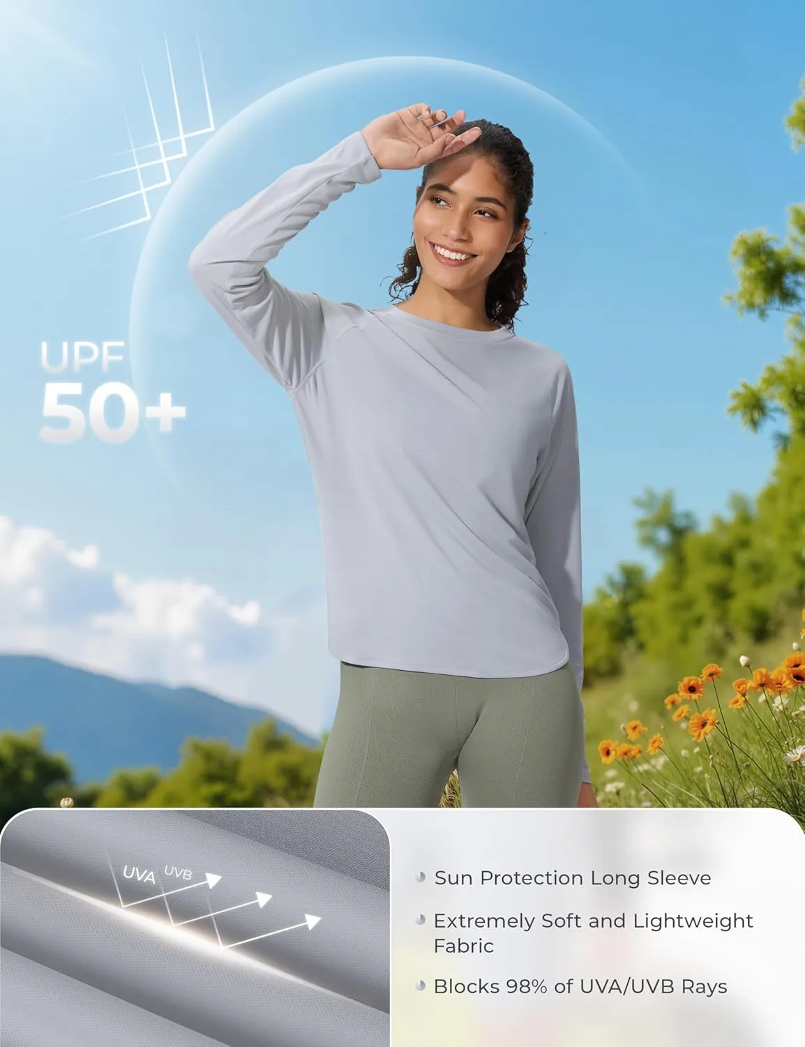 Women's Sun Shirts UPF 50  Long Sleeve Uv Protection Shirts Lightweight Quick Dry SPF Clothing Outdoor Hiking Tops