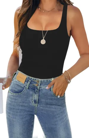 Womens Tank Tops Dressy Summer Sleeveless Shirts Sexy Square Neck Double Lined Fitted Tops T Shirts Blouses