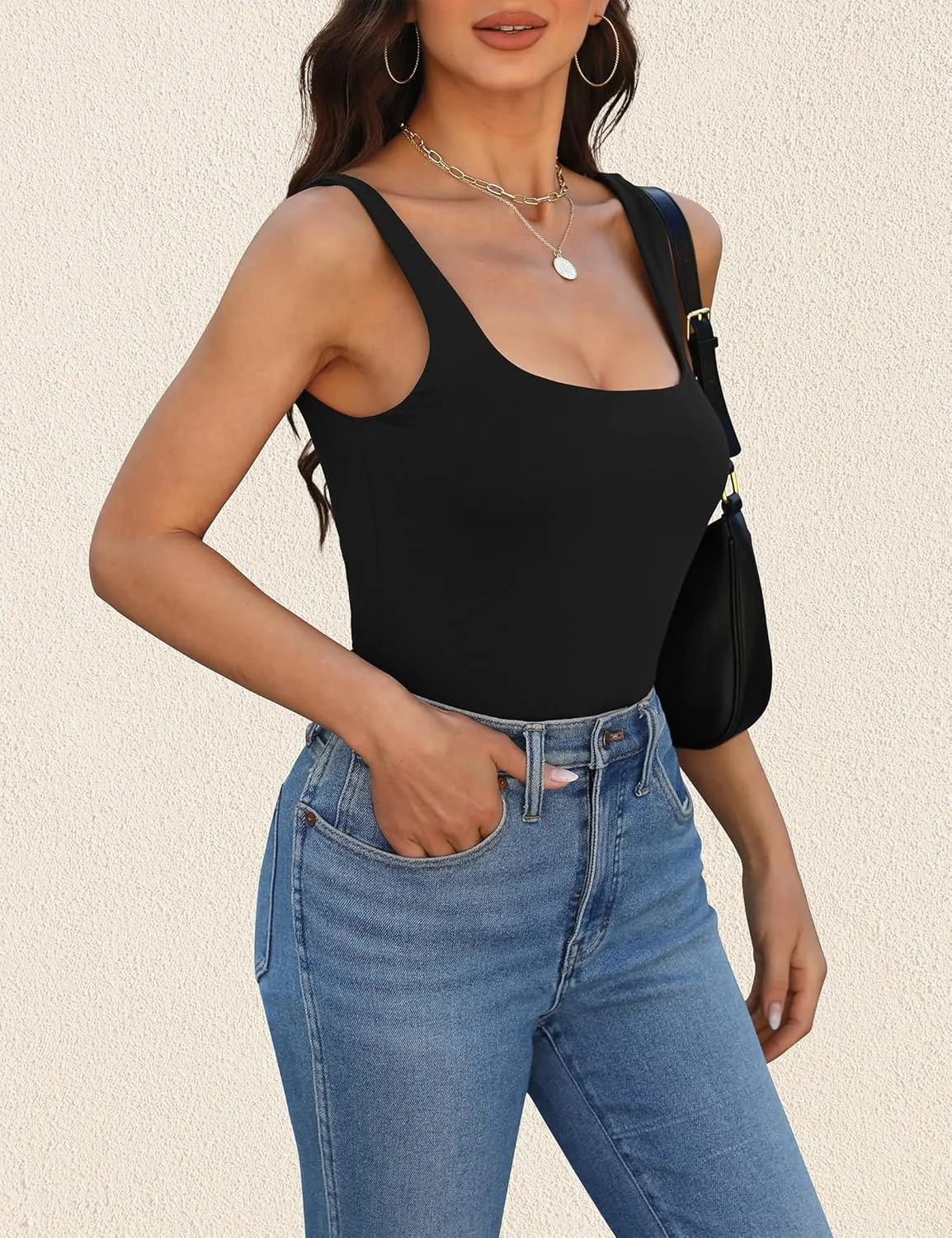 Womens Tank Tops Dressy Summer Sleeveless Shirts Sexy Square Neck Double Lined Fitted Tops T Shirts Blouses