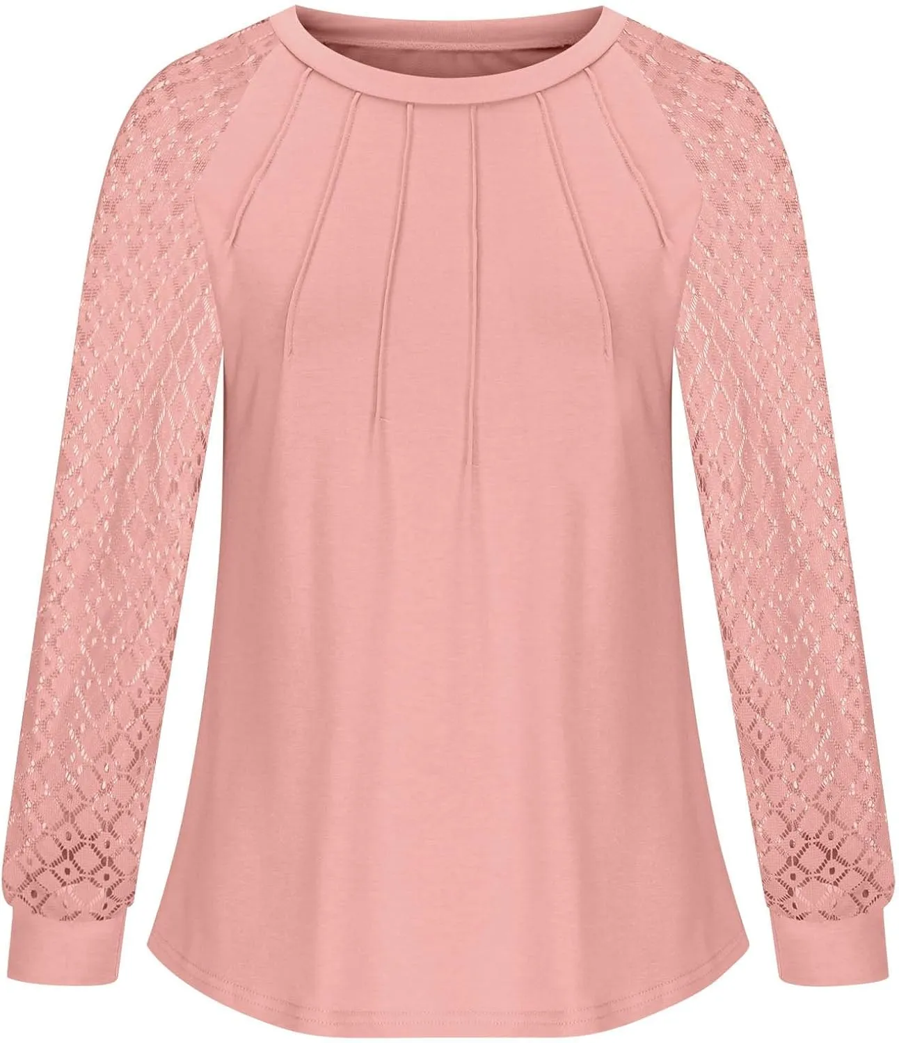Womens Tops Dressy Business Casual Blouses Cute Soft Lace Shirts Long Sleeve Crew Neck Work Shirts Fall Clothes