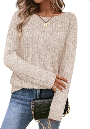 Womens Tops Sweaters Ladies Tunics Casual Long Sleeve Shirts Blouses Tees Dressy Casual Clothing Boat Neck Fashion 2025