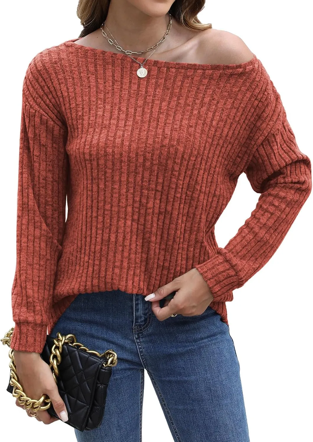 Womens Tops Sweaters Ladies Tunics Casual Long Sleeve Shirts Blouses Tees Dressy Casual Clothing Boat Neck Fashion 2025