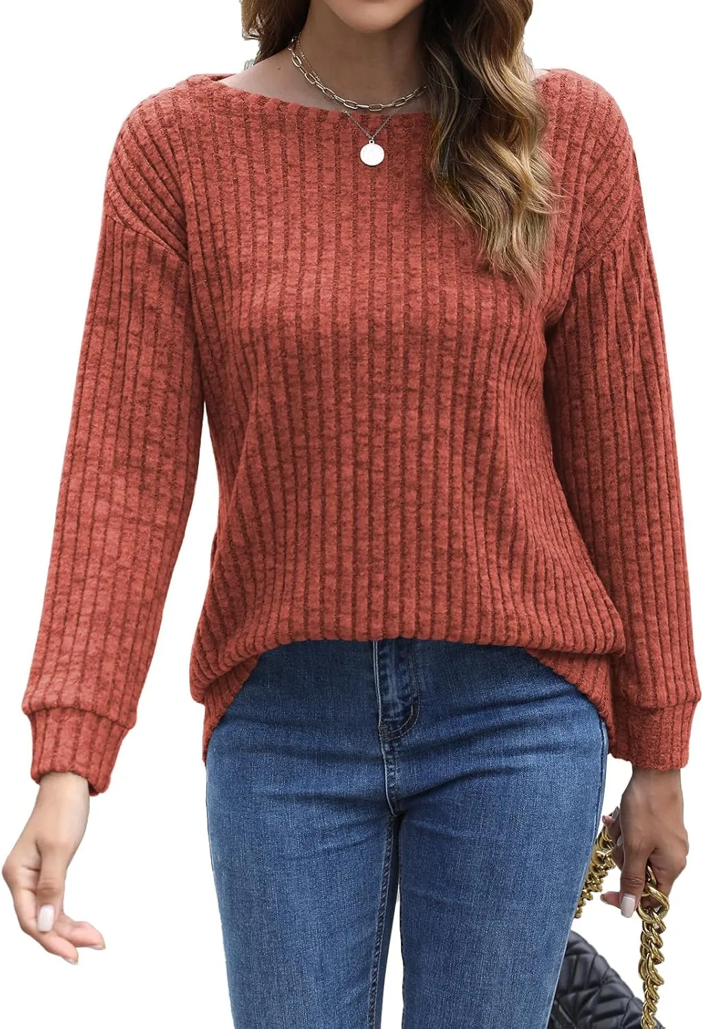 Womens Tops Sweaters Ladies Tunics Casual Long Sleeve Shirts Blouses Tees Dressy Casual Clothing Boat Neck Fashion 2025