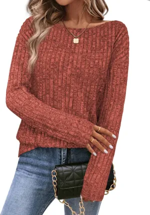 Womens Tops Sweaters Ladies Tunics Casual Long Sleeve Shirts Blouses Tees Dressy Casual Clothing Boat Neck Fashion 2025