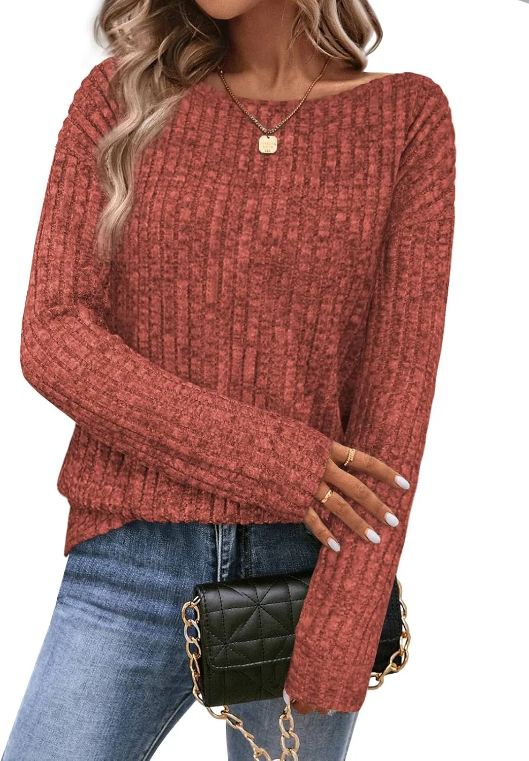 Womens Tops Sweaters Ladies Tunics Casual Long Sleeve Shirts Blouses Tees Dressy Casual Clothing Boat Neck Fashion 2025