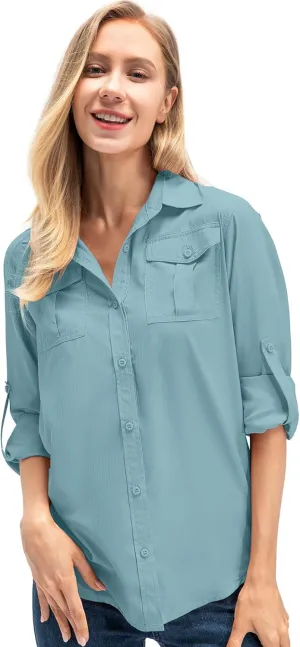 Women's UPF 50  UV Sun Protection Long Sleeve Safari Shirts Outdoor Quick Dry Fishing Hiking Travel Shirts