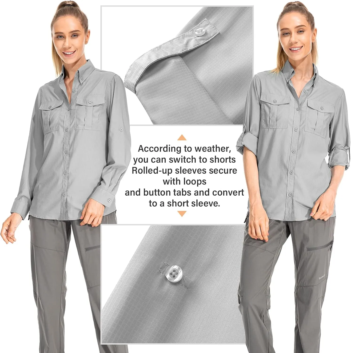 Women's UPF 50  UV Sun Protection Long Sleeve Safari Shirts Outdoor Quick Dry Fishing Hiking Travel Shirts