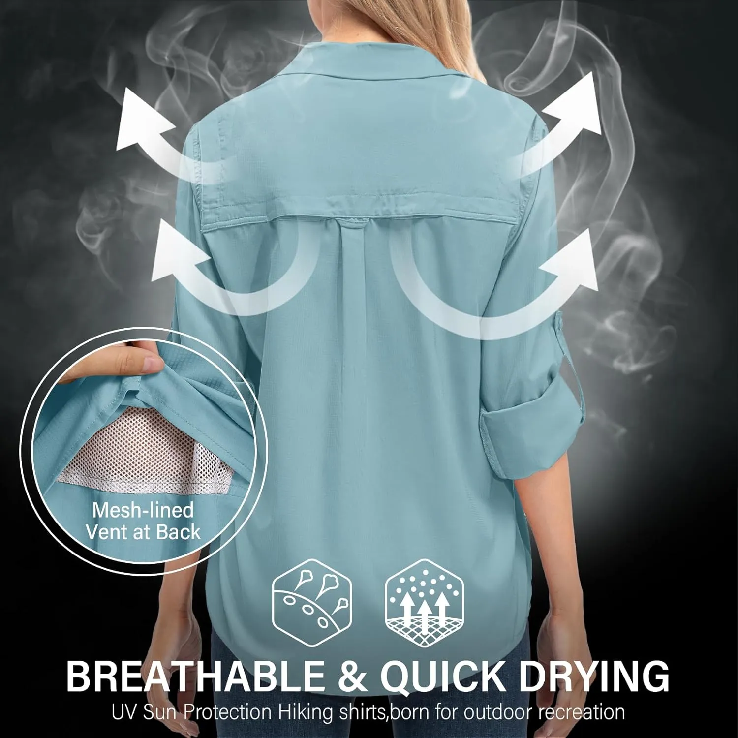 Women's UPF 50  UV Sun Protection Long Sleeve Safari Shirts Outdoor Quick Dry Fishing Hiking Travel Shirts