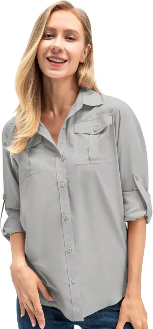 Women's UPF 50  UV Sun Protection Long Sleeve Safari Shirts Outdoor Quick Dry Fishing Hiking Travel Shirts