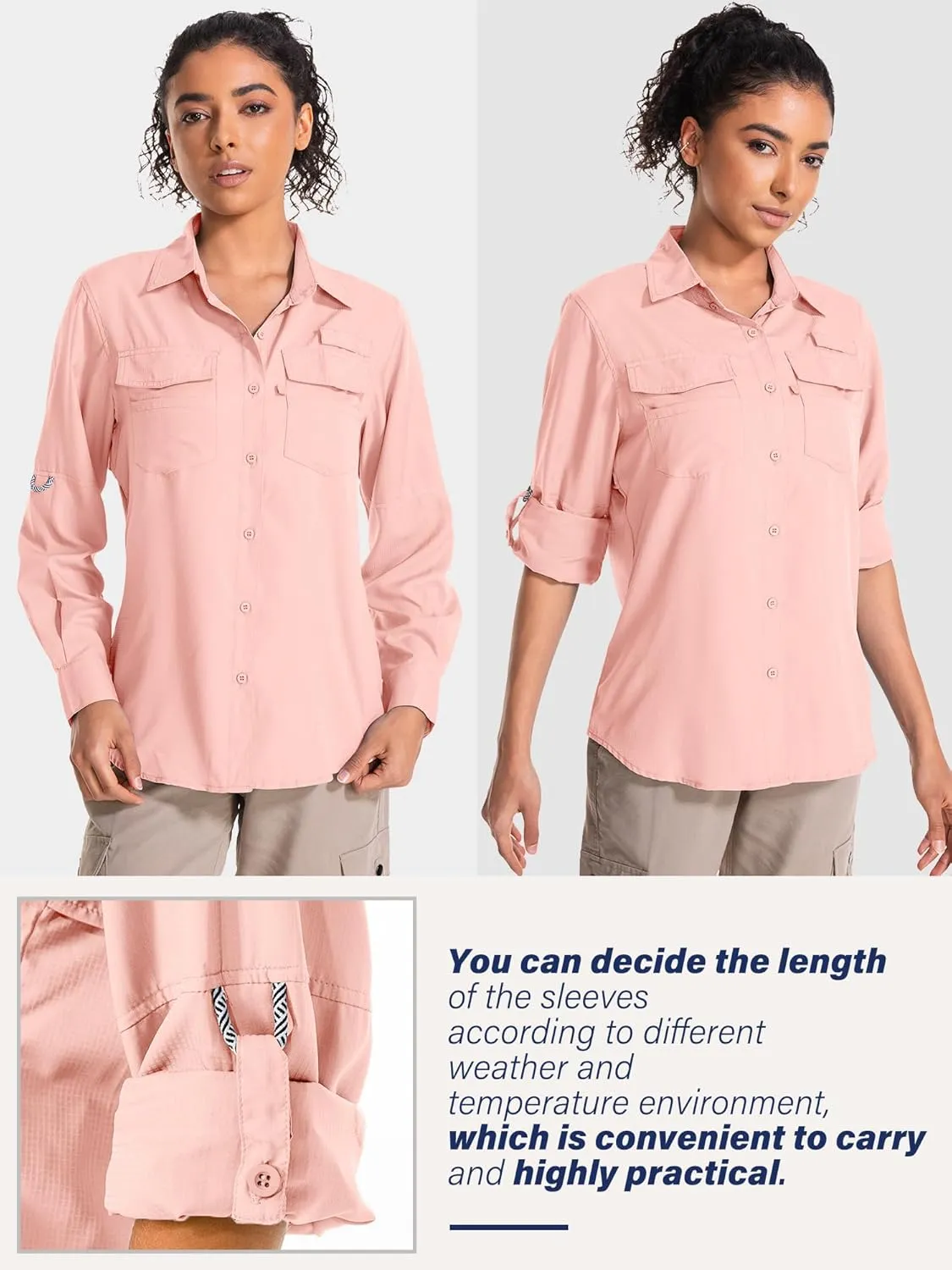 Women's UPF 50 UV Sun Protection Long Sleeve Safari Shirts Quick Dry Hiking Travel Fishing Outdoor Cool Shirts