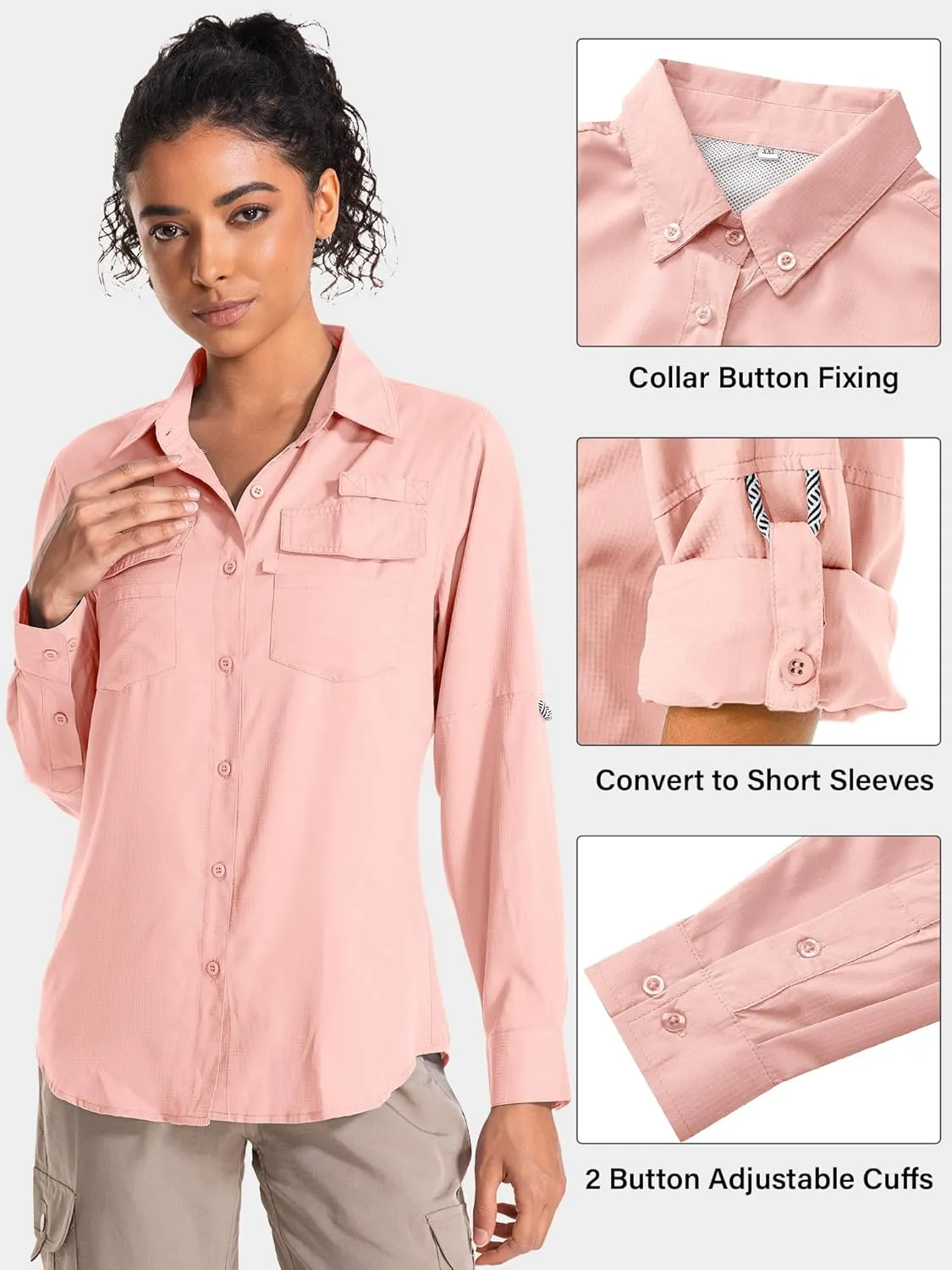 Women's UPF 50 UV Sun Protection Long Sleeve Safari Shirts Quick Dry Hiking Travel Fishing Outdoor Cool Shirts