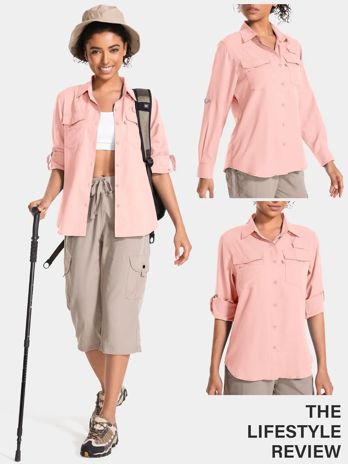 Women's UPF 50 UV Sun Protection Long Sleeve Safari Shirts Quick Dry Hiking Travel Fishing Outdoor Cool Shirts