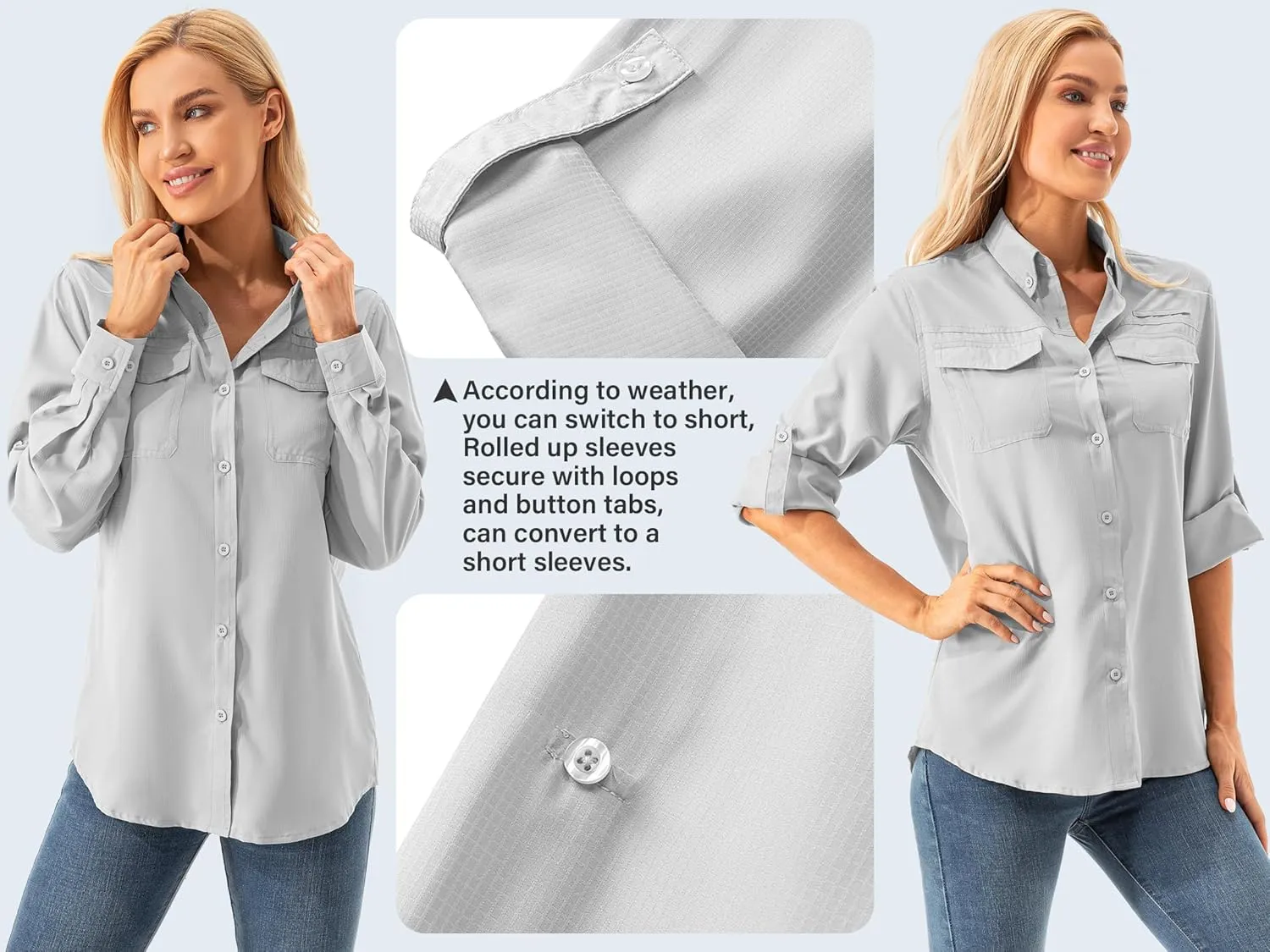 Womens UPF 50  UV Sun Protection Safari Shirts Long Sleeve Outdoor Cool Quick Dry Fishing Hiking Gardening Shirts