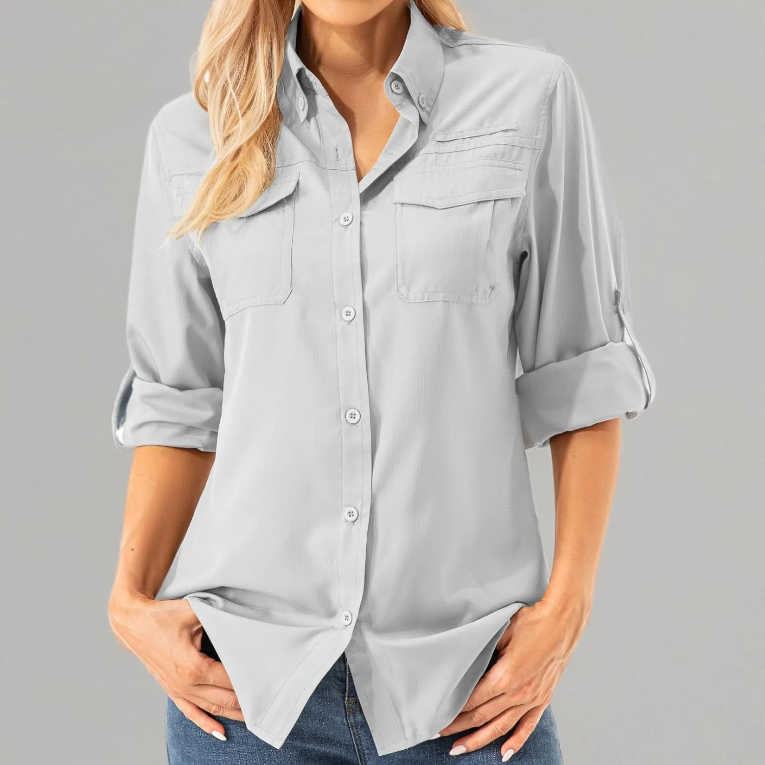 Womens UPF 50  UV Sun Protection Safari Shirts Long Sleeve Outdoor Cool Quick Dry Fishing Hiking Gardening Shirts