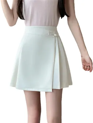 Women's Vintage A-Line Short Skirts Elegant Irregular Pleated Solid Office Casual Mini Skirts