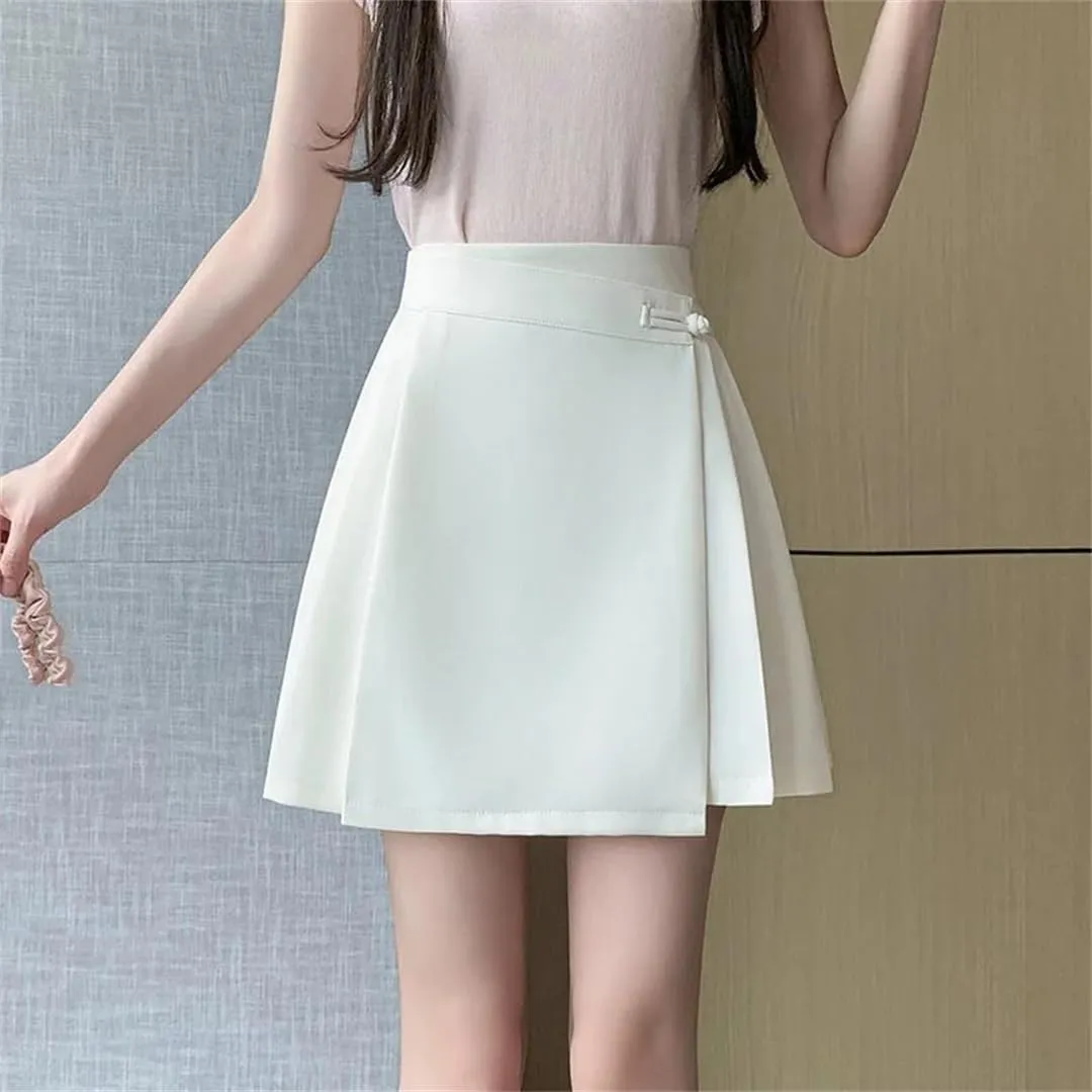 Women's Vintage A-Line Short Skirts Elegant Irregular Pleated Solid Office Casual Mini Skirts