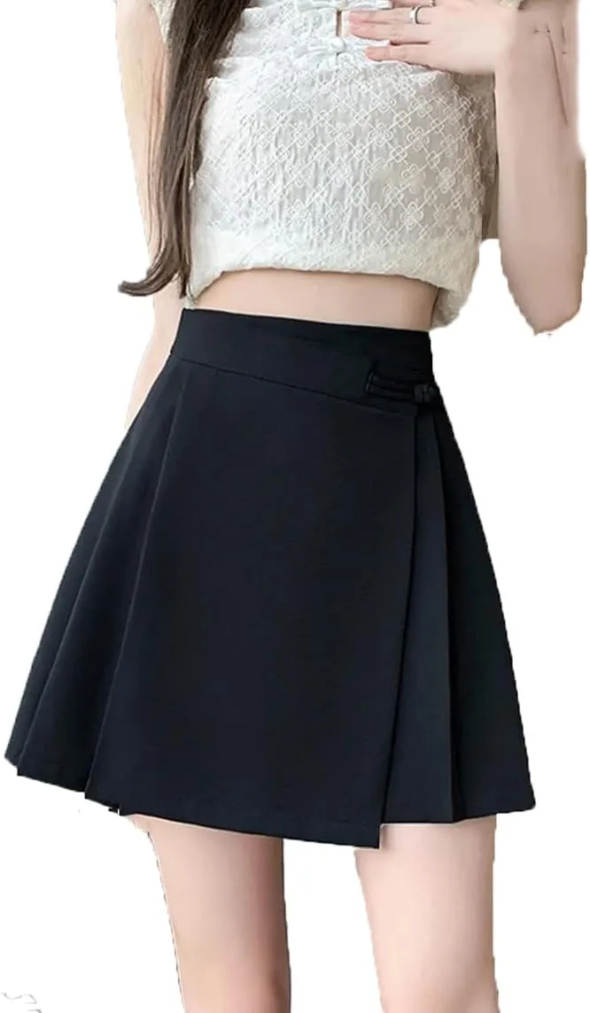 Women's Vintage A-Line Short Skirts Elegant Irregular Pleated Solid Office Casual Mini Skirts