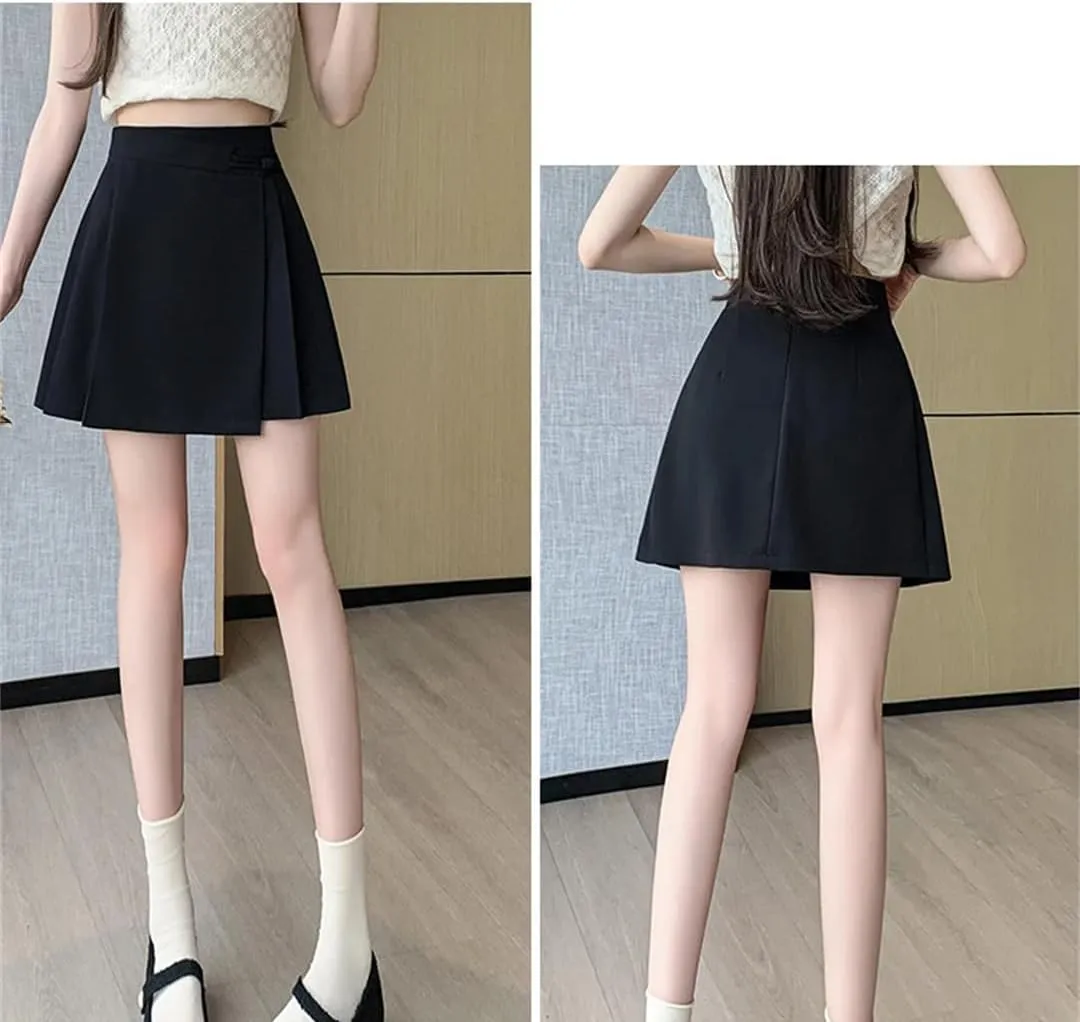 Women's Vintage A-Line Short Skirts Elegant Irregular Pleated Solid Office Casual Mini Skirts