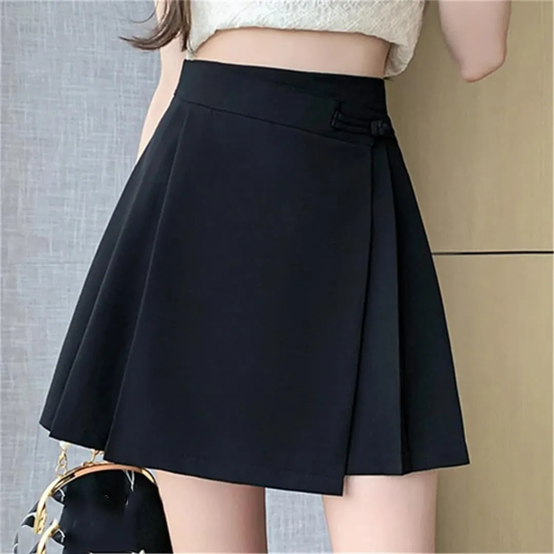 Women's Vintage A-Line Short Skirts Elegant Irregular Pleated Solid Office Casual Mini Skirts