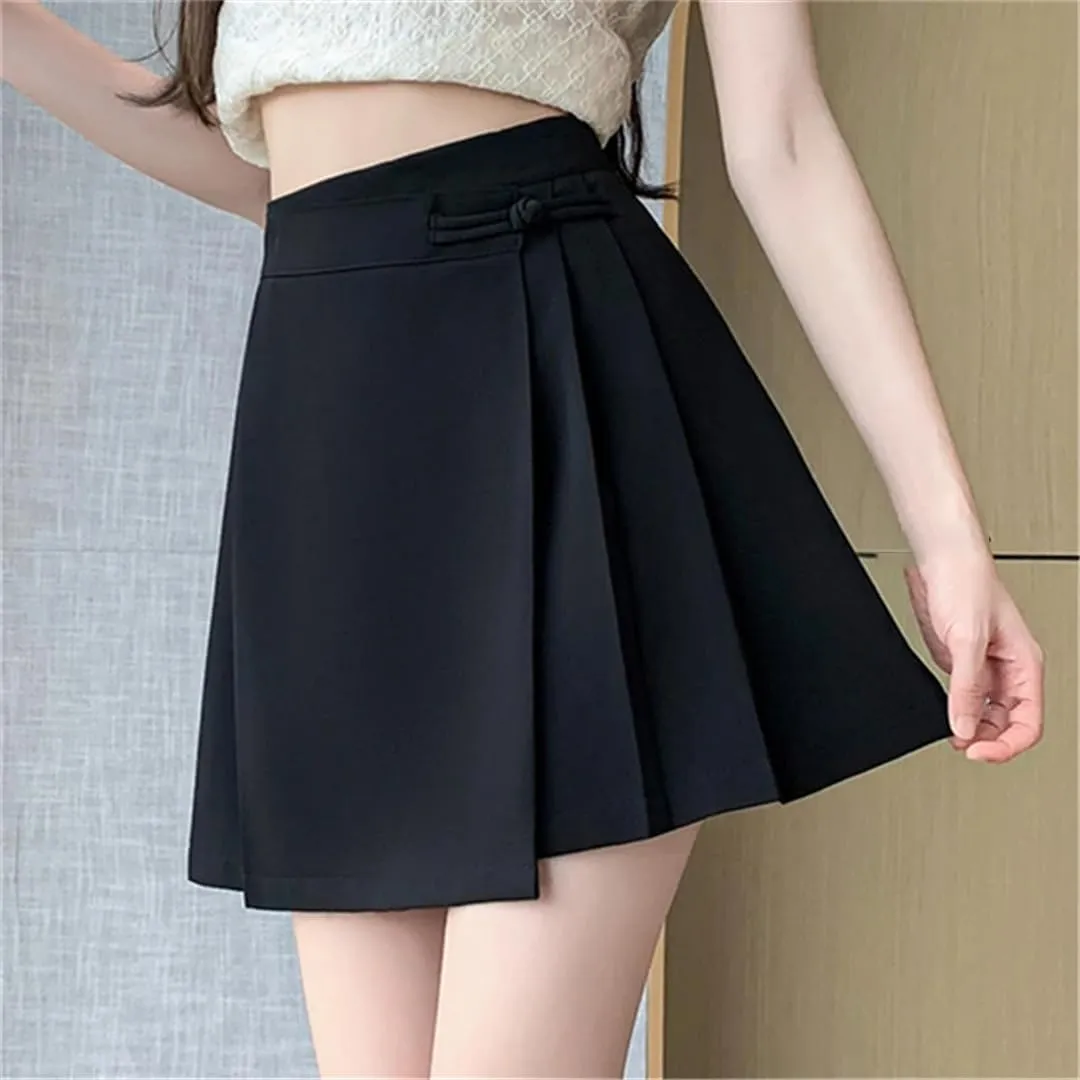 Women's Vintage A-Line Short Skirts Elegant Irregular Pleated Solid Office Casual Mini Skirts