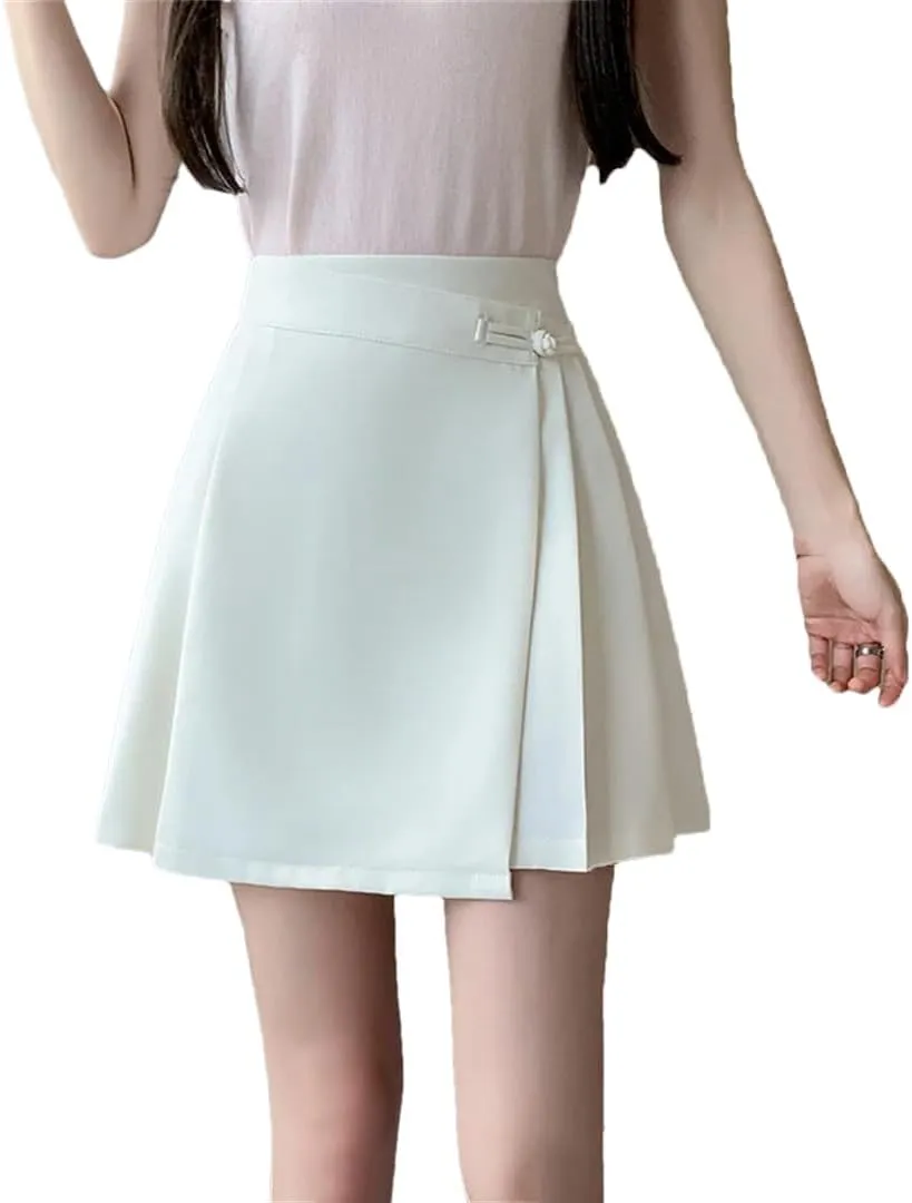 Women's Vintage A-Line Short Skirts Elegant Irregular Pleated Solid Office Casual Mini Skirts