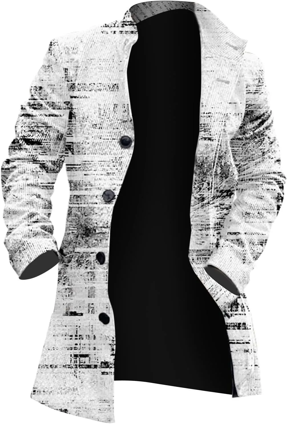 Wool Blend Trench Coat Men Notched Collar Plaid Single Breasted Pea Coats Slim Fit Warm Winter Jackets Big and Tall