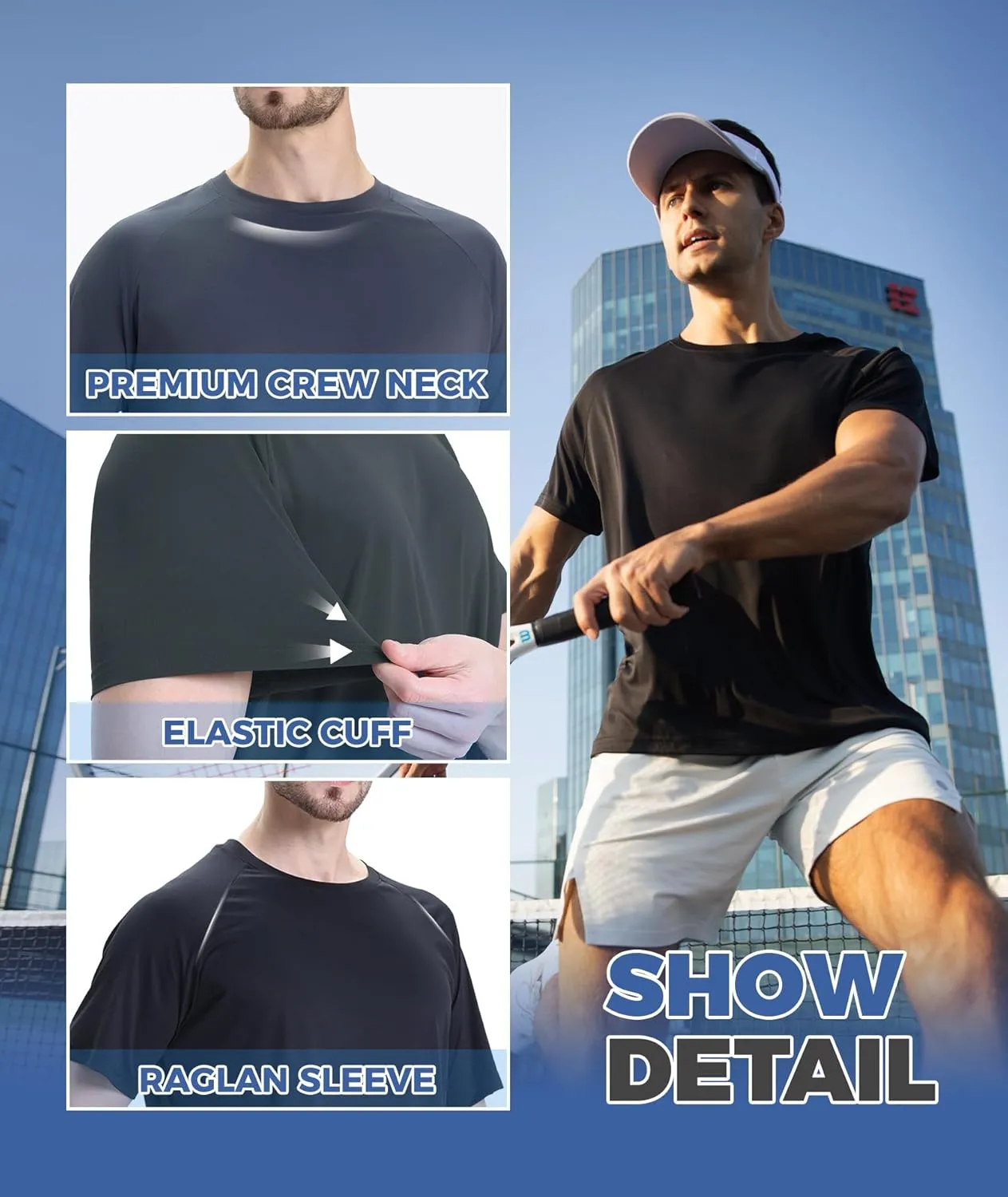 Workout Mens Shirts - Black Dry Fit Gym Short Sleeve Moisture Wicking T Shirts for Running Athletic Casual Work
