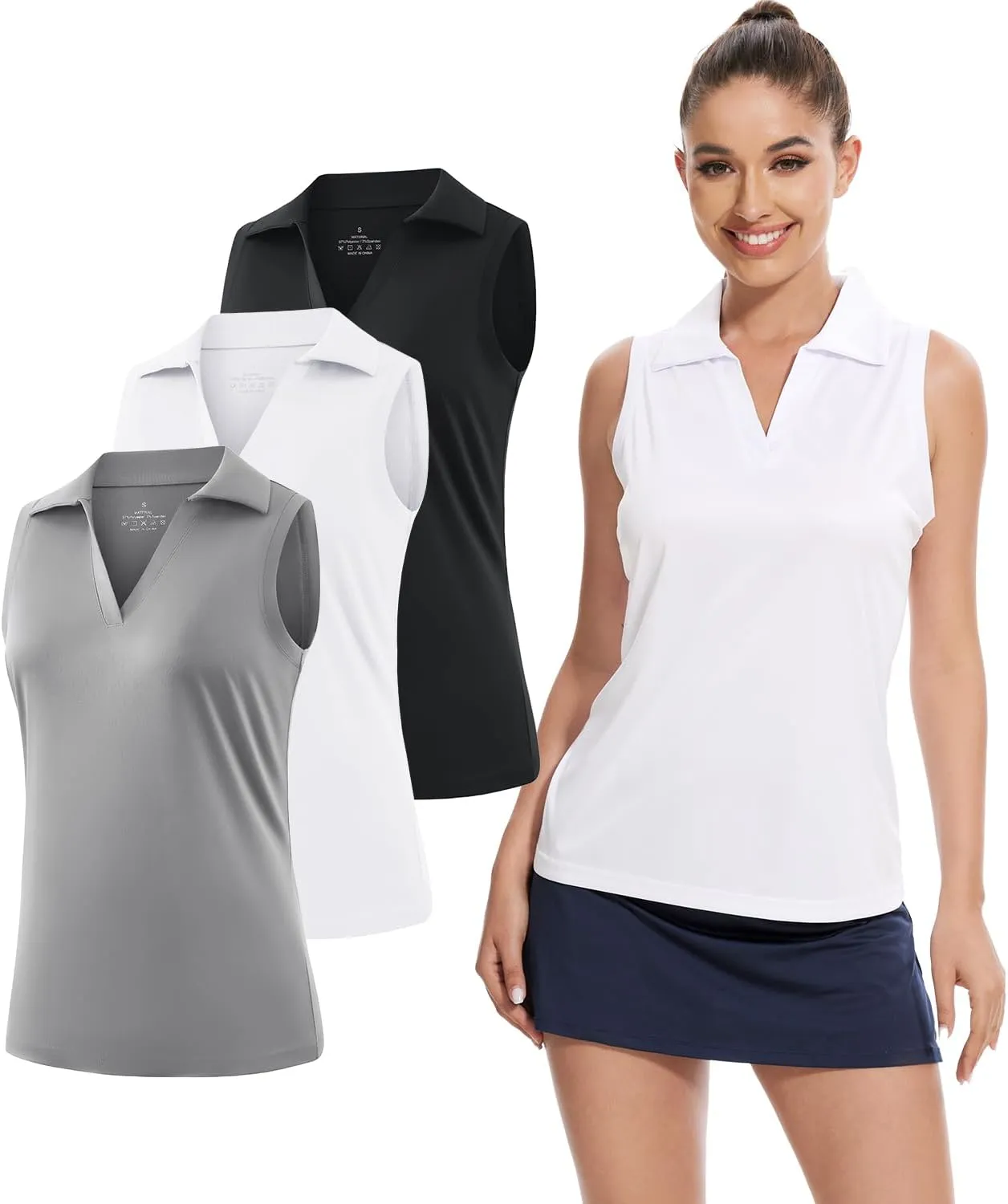 Xelky Sleeveless V Neck Polo Shirts for Women Quick Dry Collared Golf Shirts Athletic Lightweight Tennis Tank Tops
