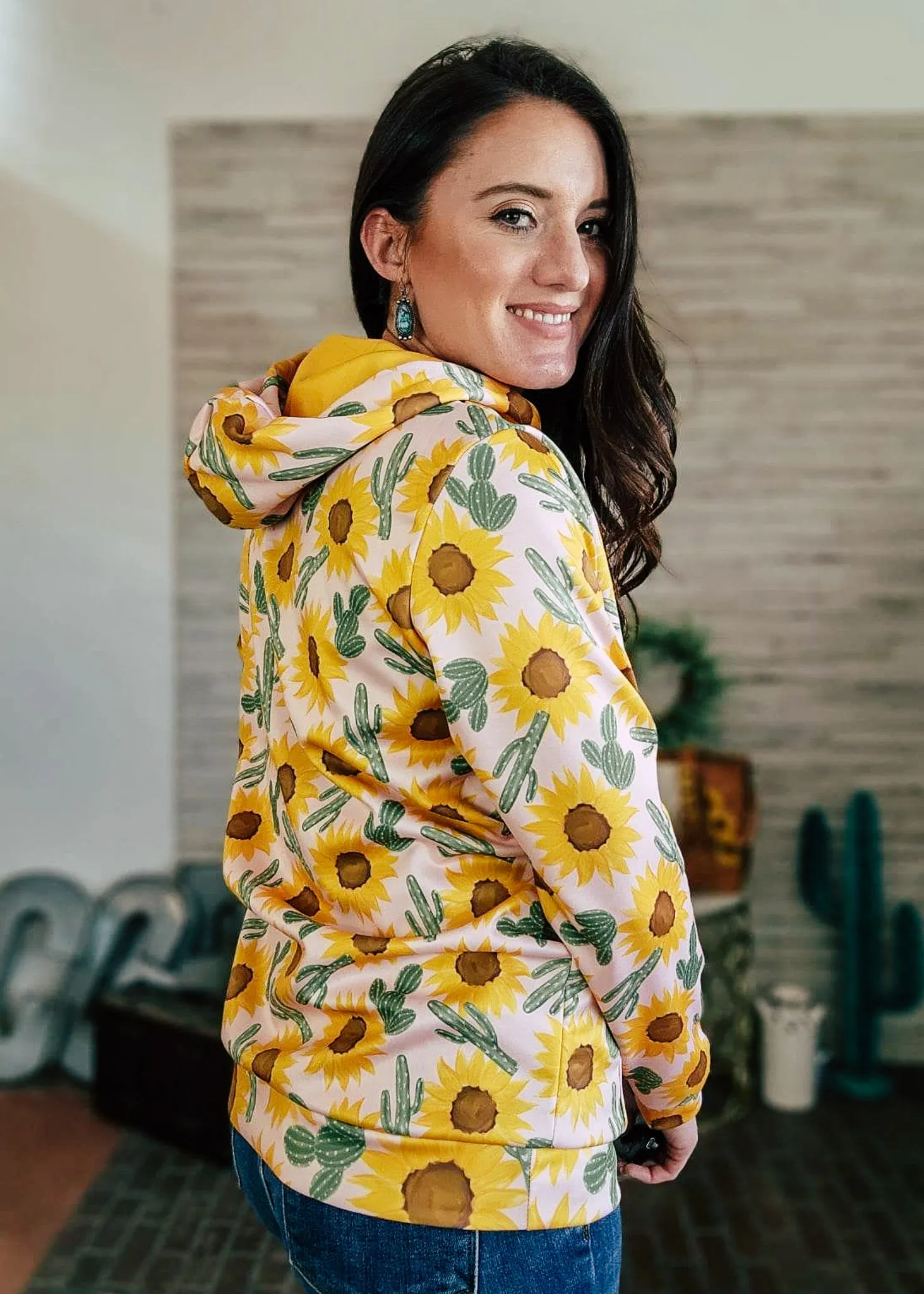 Yellow Sunflower & Cactus Hoodie