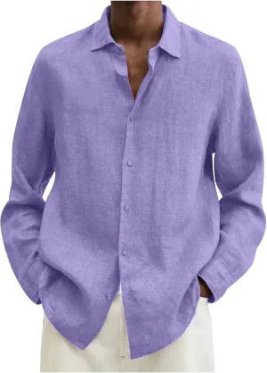 Ymosrh Men's Shirts Designer Spring Summer Casual Cotton Linen Solid Color Long Sleeve Shirts Loose for Men, S-3XL