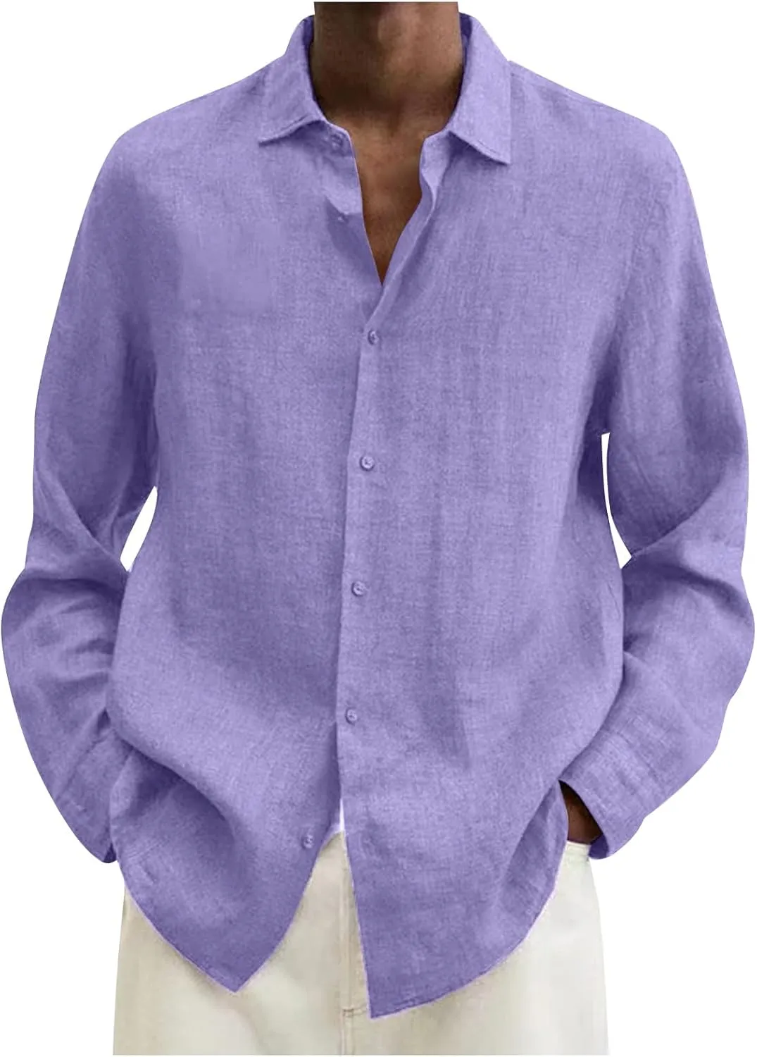 Ymosrh Men's Shirts Designer Spring Summer Casual Cotton Linen Solid Color Long Sleeve Shirts Loose for Men, S-3XL