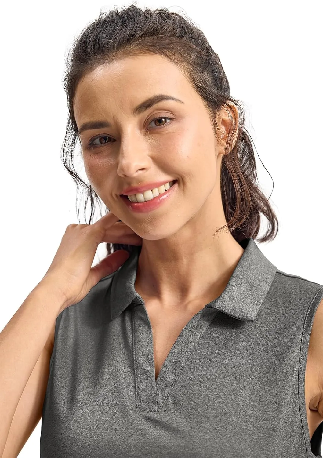 YSENTO Women's V-Neck Collared Golf Tennis Shirts Sleeveless UPF 50  Quick Dry Polo Shirts Tops Split Hem