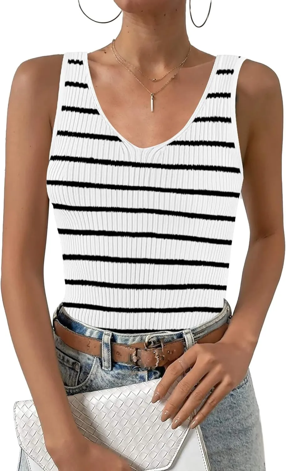 Zeagoo Womens Ribbed Tank Tops 2024 V Neck Slim Fit Knit Sleeveless Shirts Casual Basic Tee
