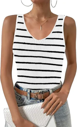 Zeagoo Womens Ribbed Tank Tops 2024 V Neck Slim Fit Knit Sleeveless Shirts Casual Basic Tee