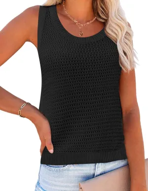 Zeagoo Womens Summer Crochet Sleeveless Sweater Vest Round Neck Hollow Out Knit Tank Tops Casual Loose Cami Tops