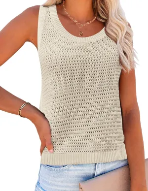 Zeagoo Womens Summer Crochet Sleeveless Sweater Vest Round Neck Hollow Out Knit Tank Tops Casual Loose Cami Tops