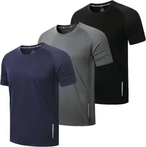 ZENGVEE Men's 3 Pack Workout Shirts Quick Dry Moisture Wicking Short Sleeve Mesh Athletic T-Shirts Lightweight Athletic