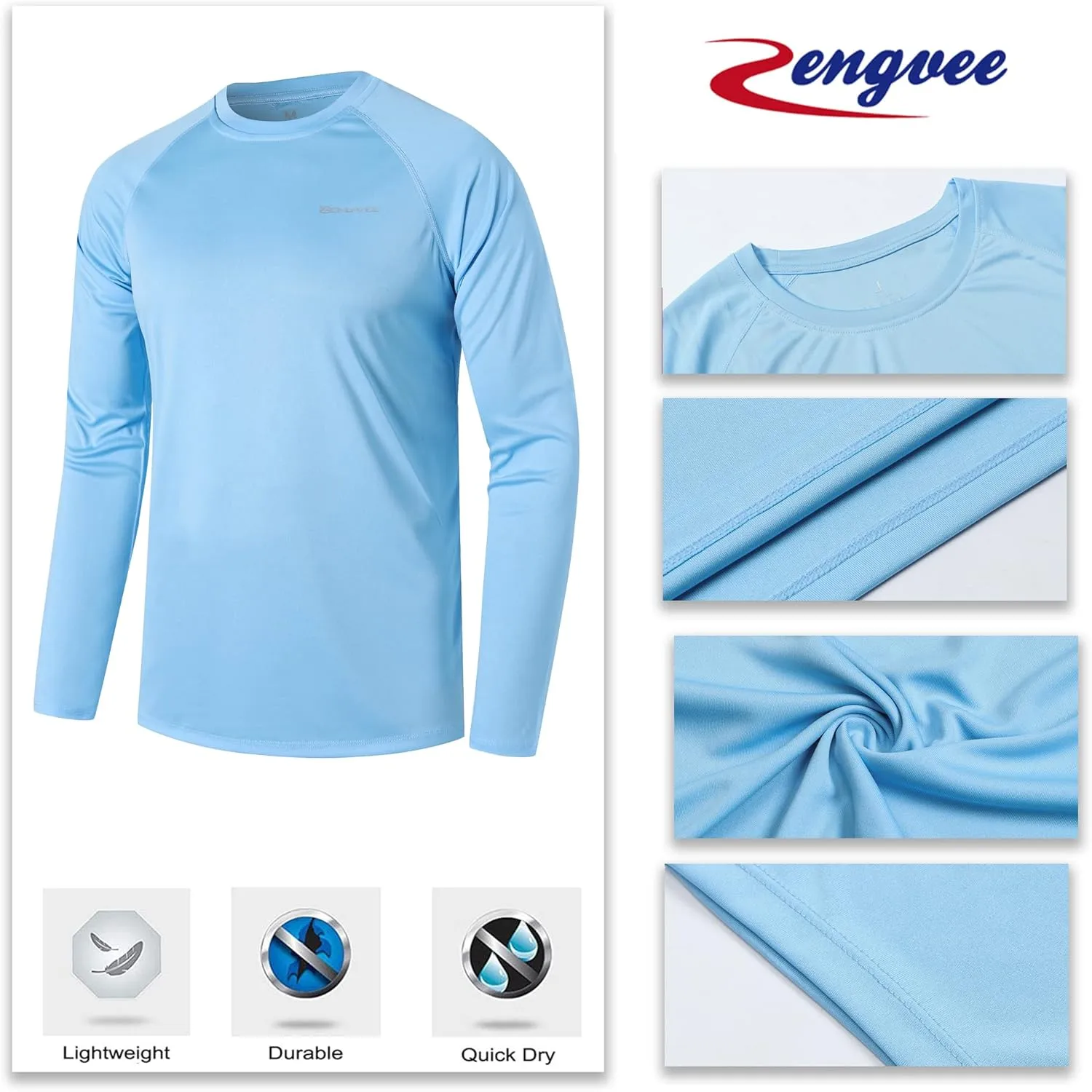 ZENGVEE Mens UPF 50  Swim Shirts Outdoor Long Sleeve Sun Protection Workout Shirts for Athletic,Running,Fishing,Hiking