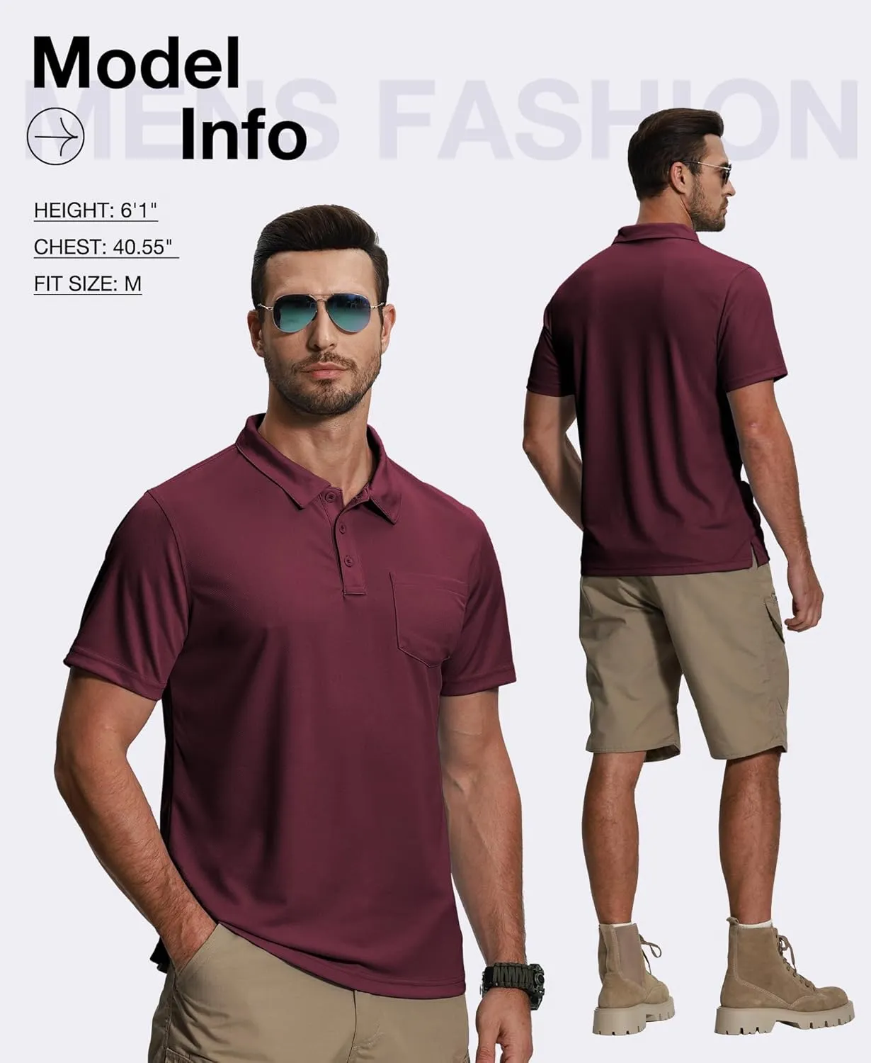 ZITY 5 Pack Polo Shirts for Men with Pocket Dry Quickly Short Sleeve Athletic Outdoor Work Collared Shirts
