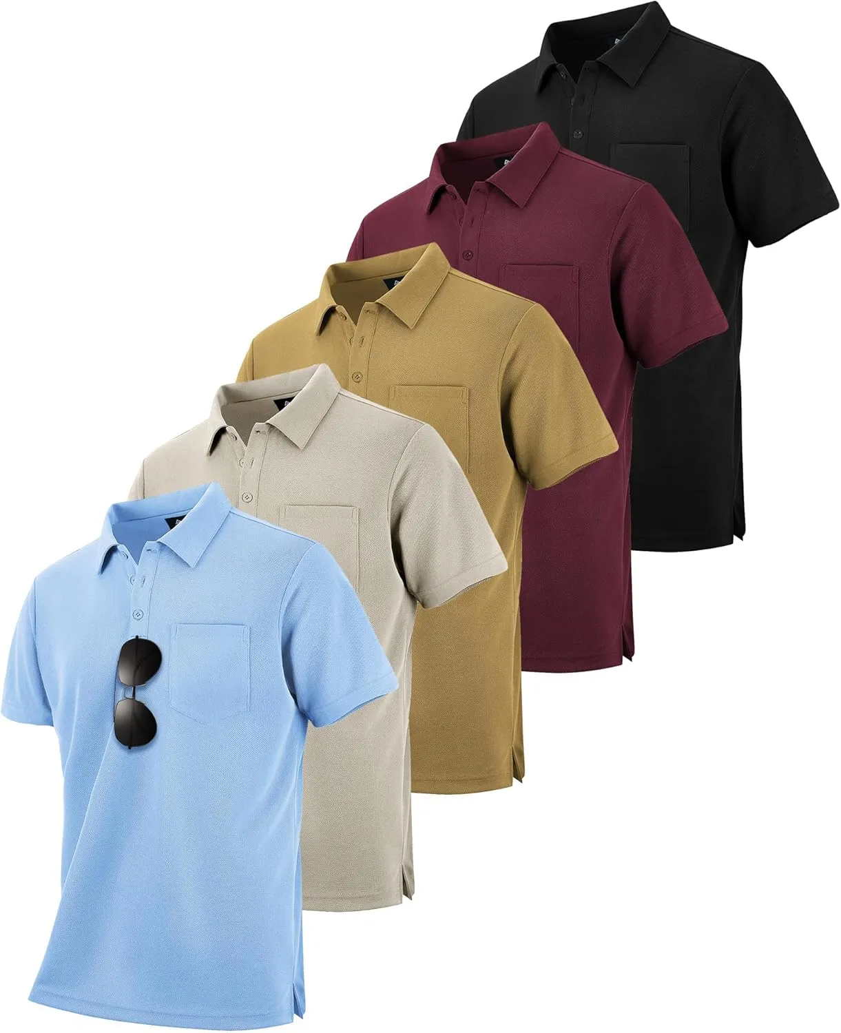 ZITY 5 Pack Polo Shirts for Men with Pocket Dry Quickly Short Sleeve Athletic Outdoor Work Collared Shirts