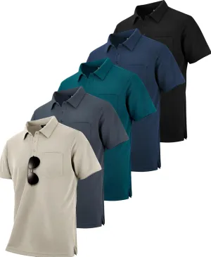 ZITY 5 Pack Polo Shirts for Men with Pocket Dry Quickly Short Sleeve Athletic Outdoor Work Collared Shirts