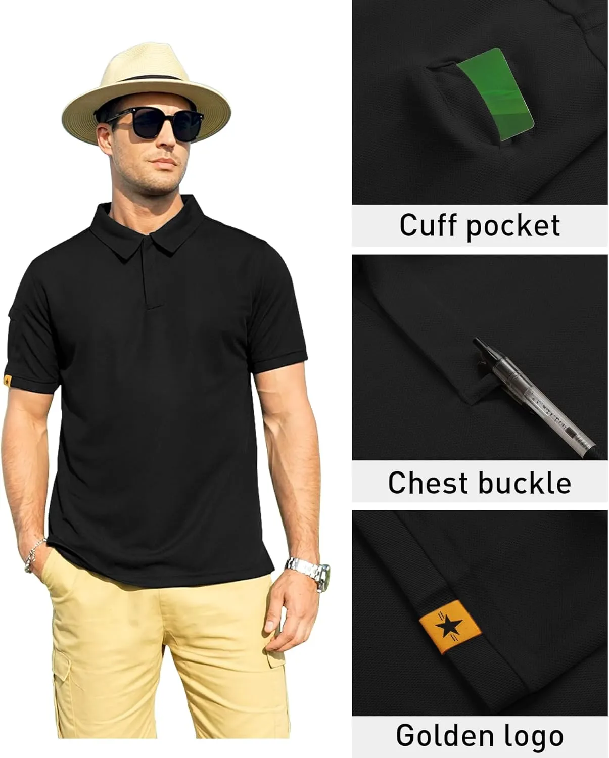 ZITY Mens Polo Shirt Short Sleeve Sports Tactical T-Shirt Athletic Golf Polos Daily Casual Stylish Collared Shirts for Men
