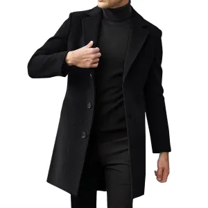 ZYXTIM Men's Casual Trench Coat Wool Blend Pea Coat Notched Collar Single Breasted Warm Winter Long Jacket Oversize Overcoat