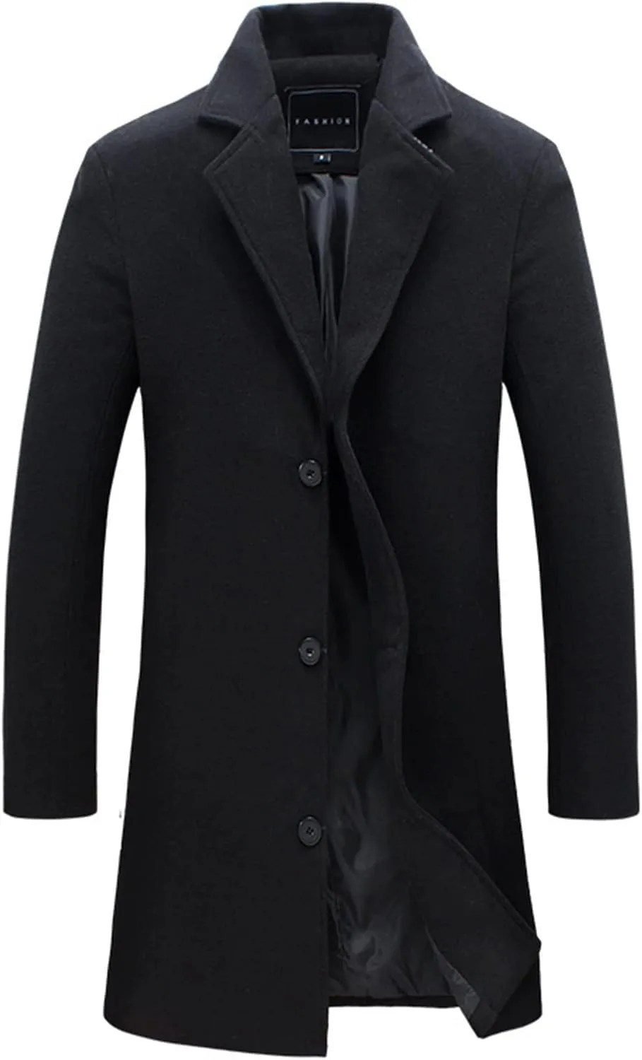 ZYXTIM Men's Casual Trench Coat Wool Blend Pea Coat Notched Collar Single Breasted Warm Winter Long Jacket Oversize Overcoat