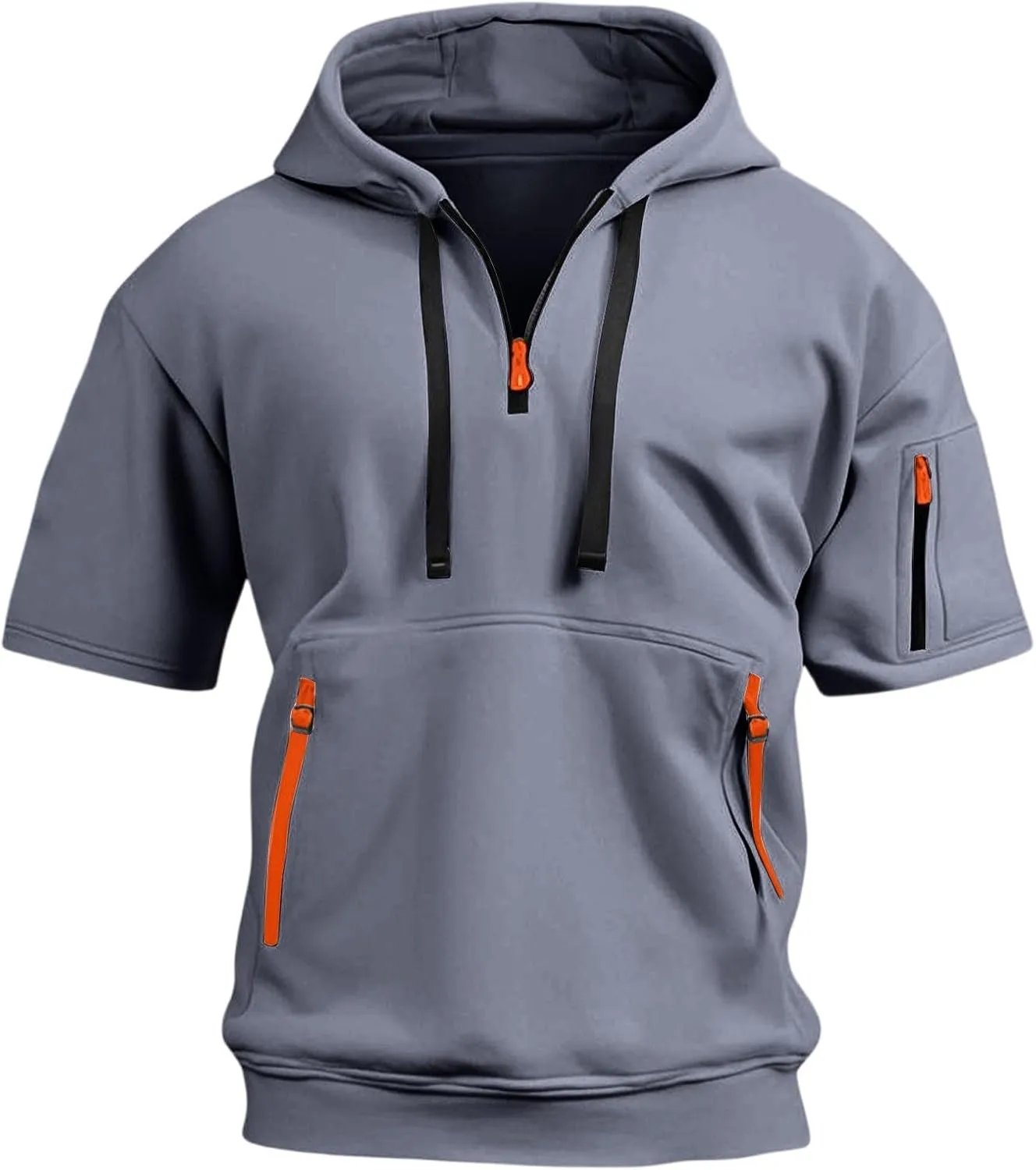 ZYXTIM Men's Hoodies Short Sleeve Pullover Oversize Casual Quarter Zipper Summer Shirts Stretch Gym Workout Tops with Pockets