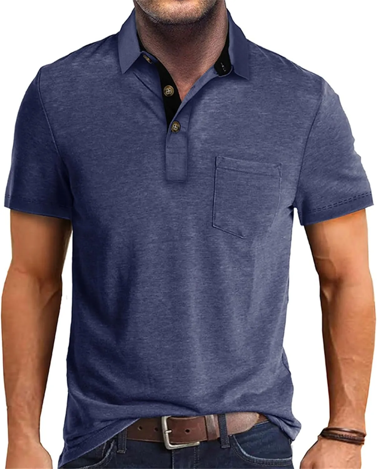 ZYXTIM Men's Short Sleeve Henley Tee Fashion Button Business Work Golf Polo Shirts Summer Soild Slim Ribbed T-Shirts Big&Tall